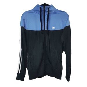 Adidas gym workout track jacket athletic 3 stripes sportswear women’s L blue